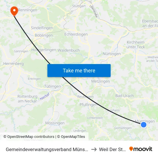 Gemeindeverwaltungsverband Münsingen to Weil Der Stadt map