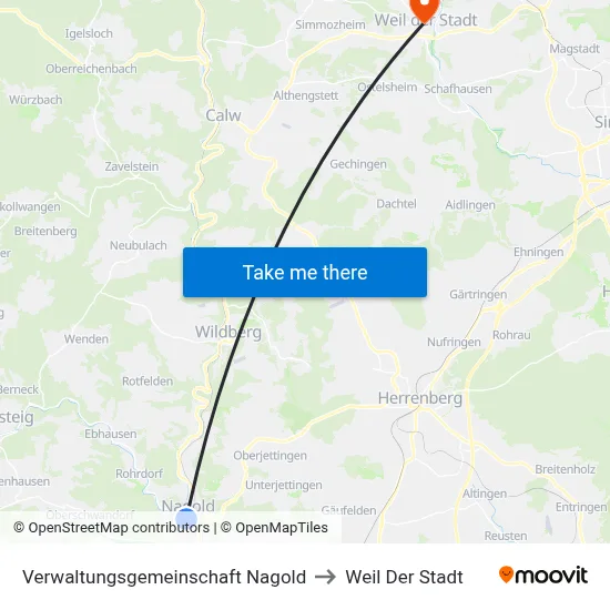 Verwaltungsgemeinschaft Nagold to Weil Der Stadt map