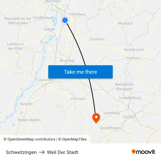 Schwetzingen to Weil Der Stadt map
