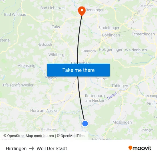 Hirrlingen to Weil Der Stadt map