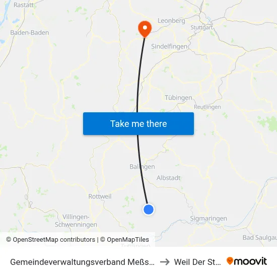 Gemeindeverwaltungsverband Meßstetten to Weil Der Stadt map