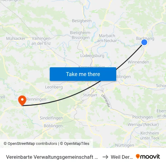 Vereinbarte Verwaltungsgemeinschaft Der Stadt Backnang to Weil Der Stadt map