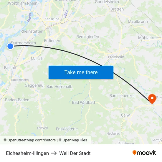 Elchesheim-Illingen to Weil Der Stadt map