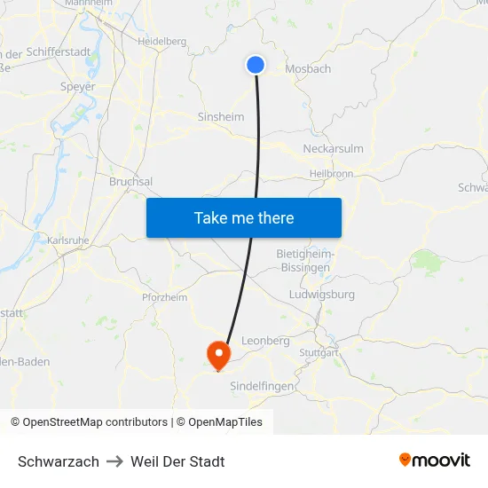 Schwarzach to Weil Der Stadt map