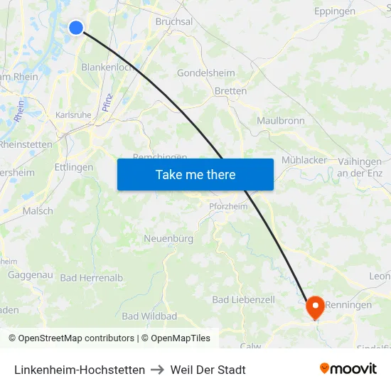 Linkenheim-Hochstetten to Weil Der Stadt map