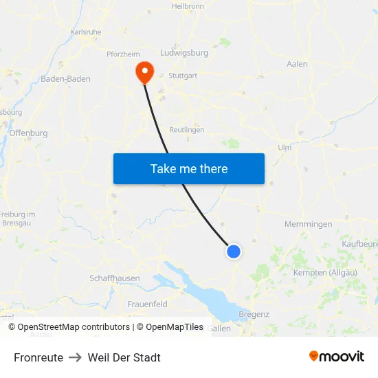 Fronreute to Weil Der Stadt map