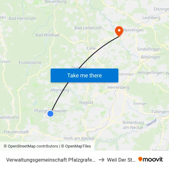 Verwaltungsgemeinschaft Pfalzgrafenweiler to Weil Der Stadt map