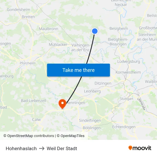 Hohenhaslach to Weil Der Stadt map