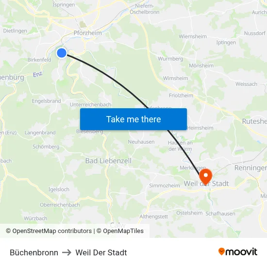 Büchenbronn to Weil Der Stadt map