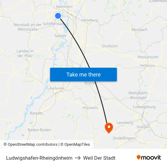 Ludwigshafen-Rheingönheim to Weil Der Stadt map