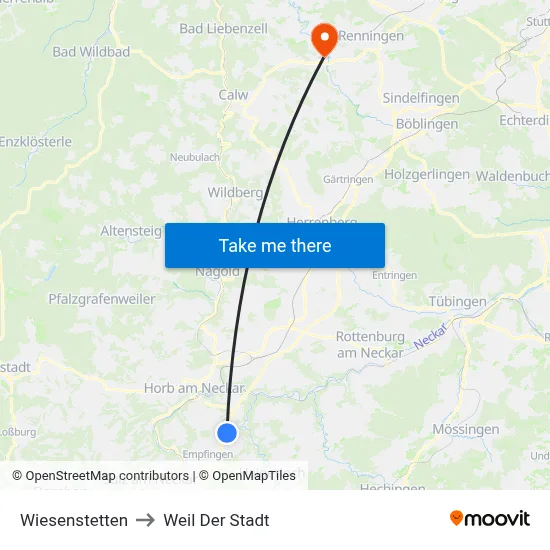 Wiesenstetten to Weil Der Stadt map