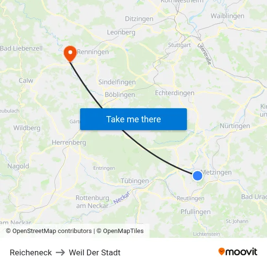 Reicheneck to Weil Der Stadt map