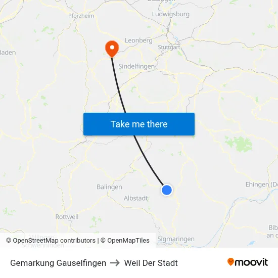 Gemarkung Gauselfingen to Weil Der Stadt map
