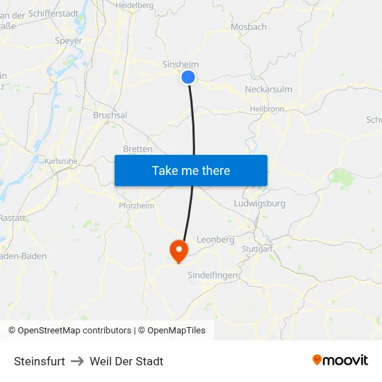 Steinsfurt to Weil Der Stadt map