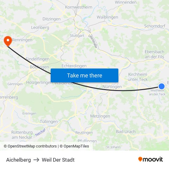 Aichelberg to Weil Der Stadt map