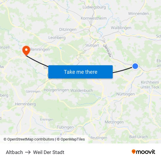 Altbach to Weil Der Stadt map