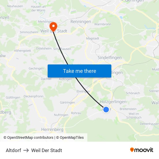 Altdorf to Weil Der Stadt map