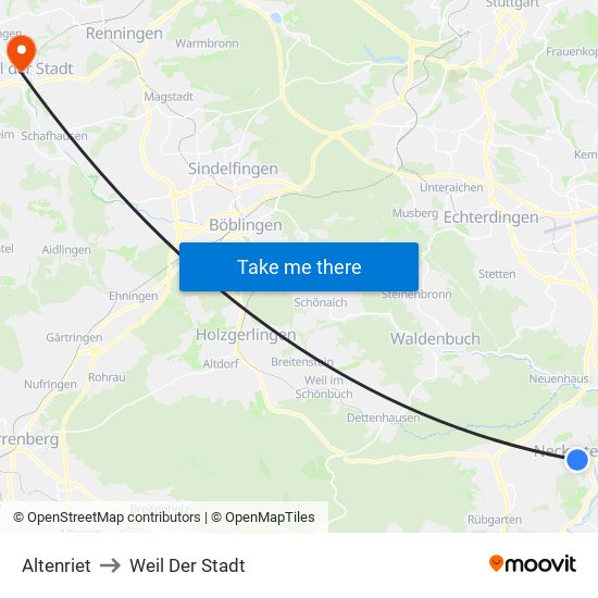 Altenriet to Weil Der Stadt map