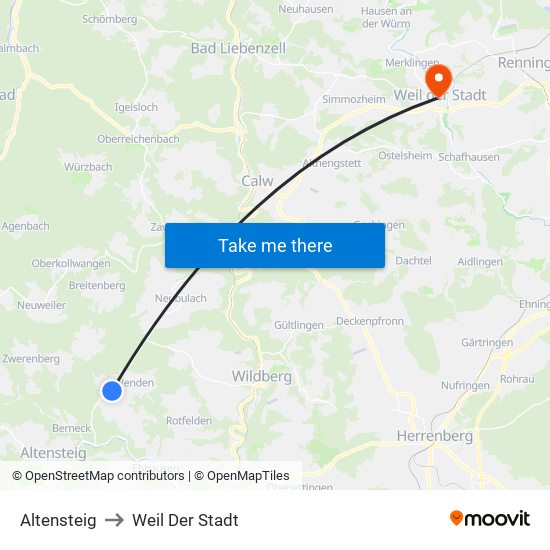 Altensteig to Weil Der Stadt map