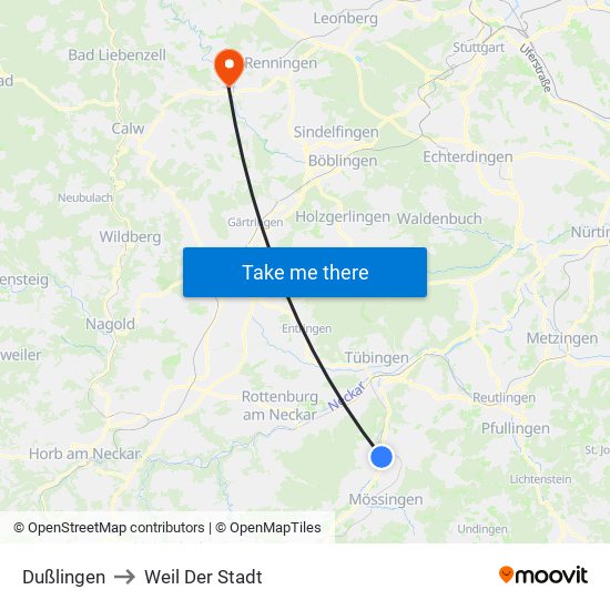 Dußlingen to Weil Der Stadt map
