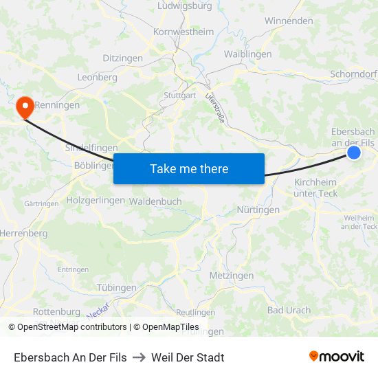 Ebersbach An Der Fils to Weil Der Stadt map