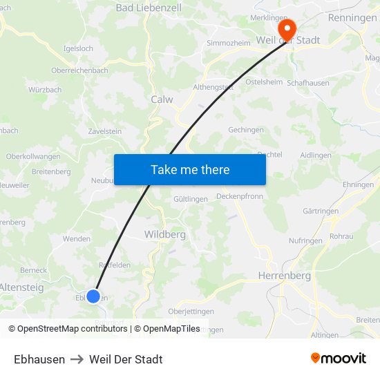 Ebhausen to Weil Der Stadt map