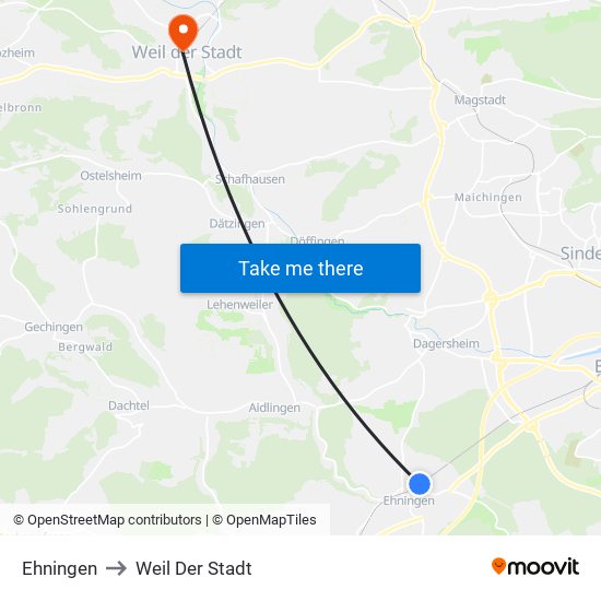 Ehningen to Weil Der Stadt map