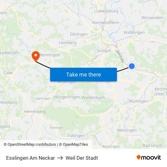 Esslingen Am Neckar to Weil Der Stadt map