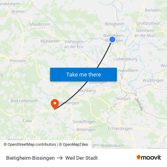 Bietigheim-Bissingen to Weil Der Stadt map
