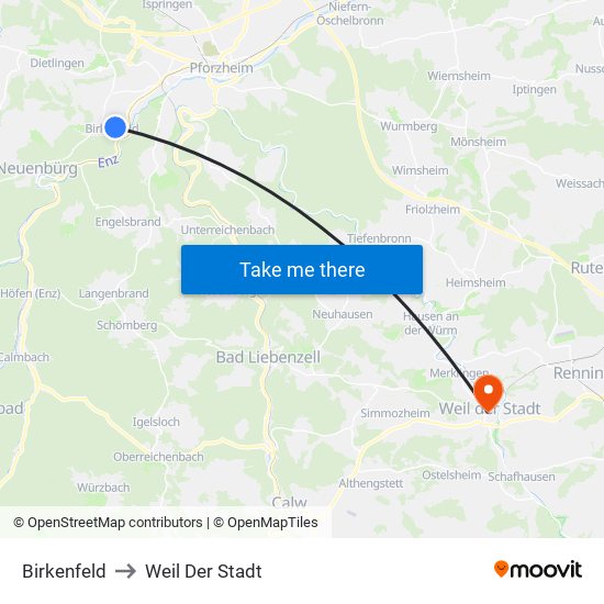 Birkenfeld to Weil Der Stadt map