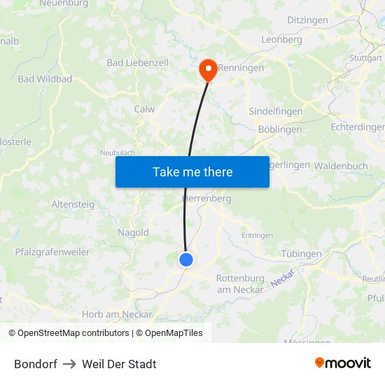Bondorf to Weil Der Stadt map