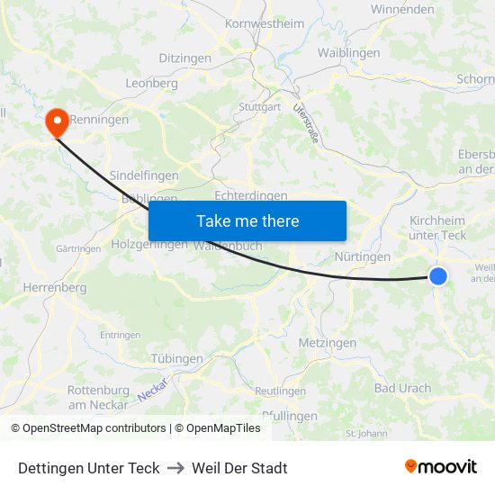 Dettingen Unter Teck to Weil Der Stadt map