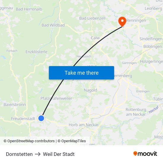 Dornstetten to Weil Der Stadt map