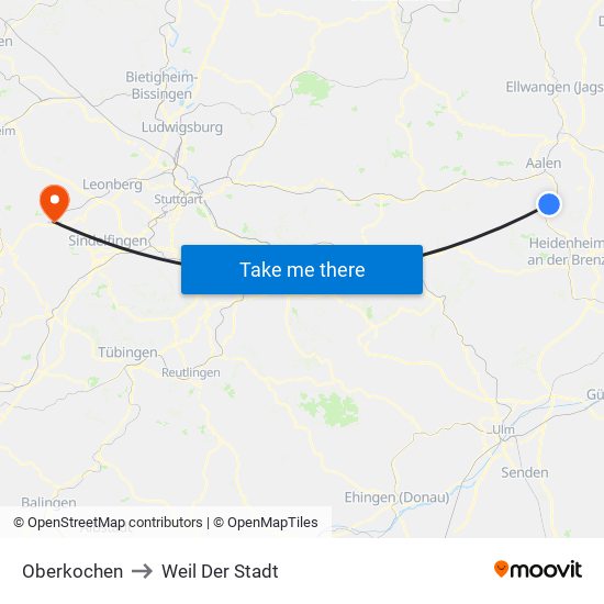 Oberkochen to Weil Der Stadt map