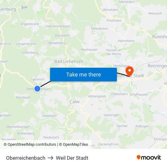 Oberreichenbach to Weil Der Stadt map