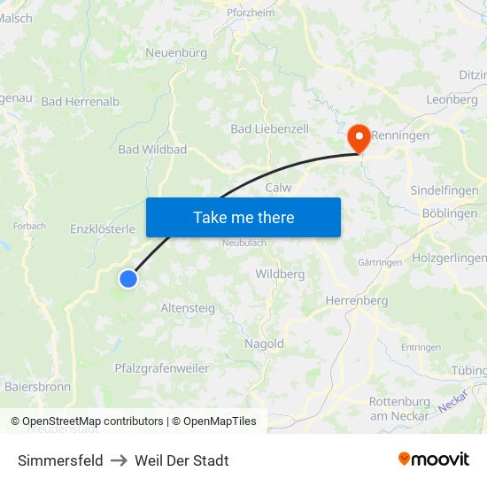 Simmersfeld to Weil Der Stadt map