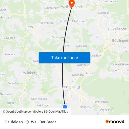 Gäufelden to Weil Der Stadt map