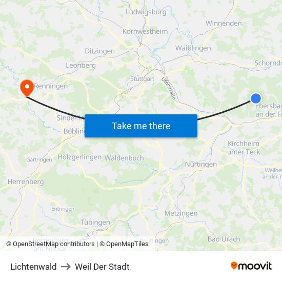 Lichtenwald to Weil Der Stadt map