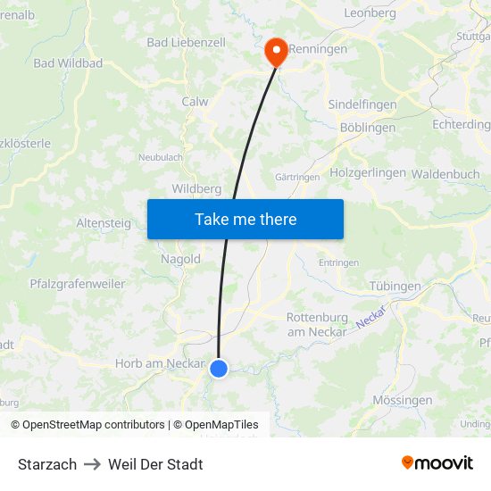 Starzach to Weil Der Stadt map