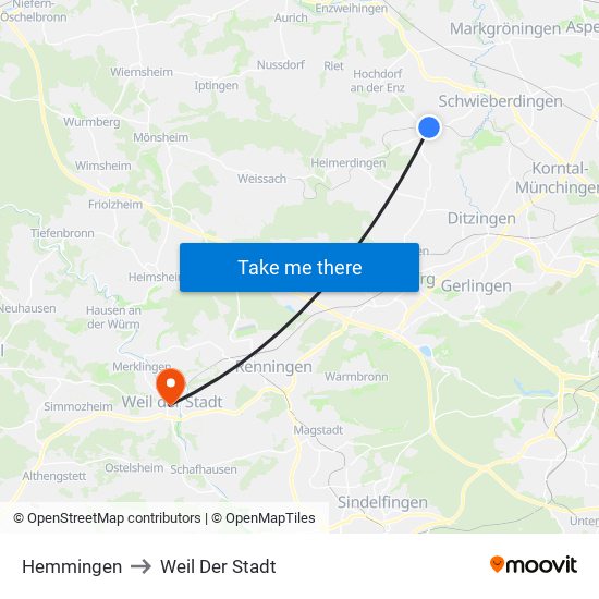 Hemmingen to Weil Der Stadt map