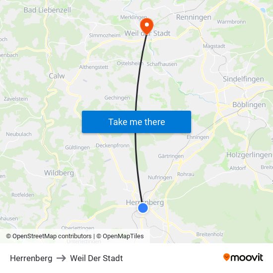 Herrenberg to Weil Der Stadt map