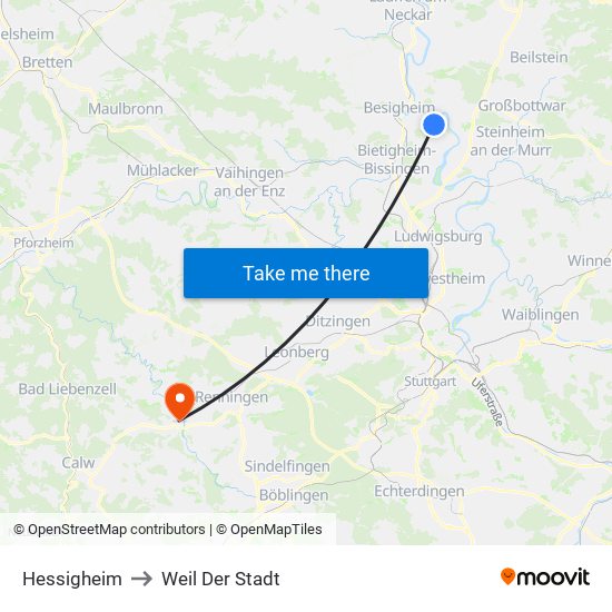 Hessigheim to Weil Der Stadt map