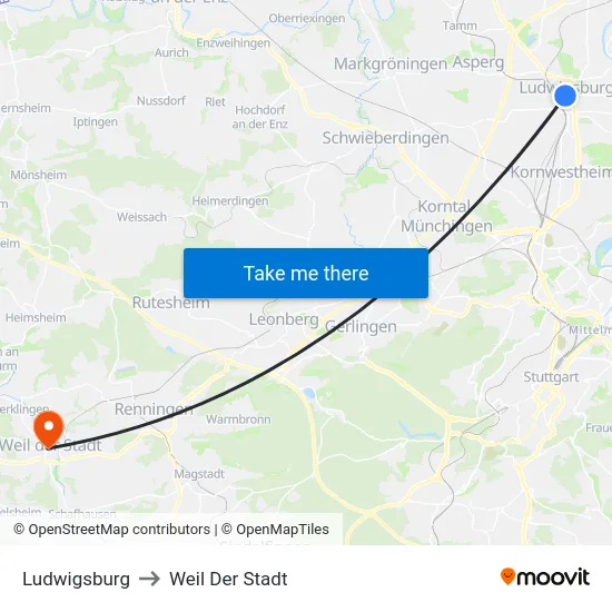 Ludwigsburg to Weil Der Stadt map
