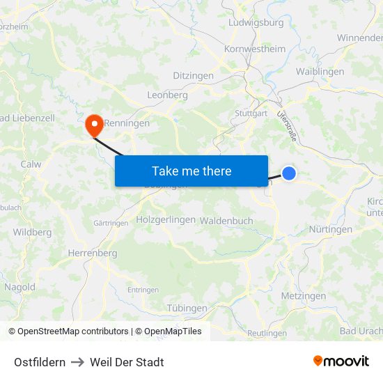 Ostfildern to Weil Der Stadt map