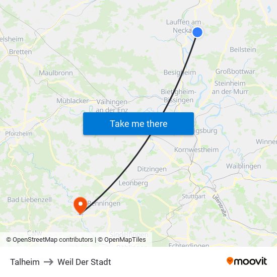 Talheim to Weil Der Stadt map