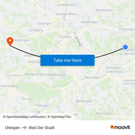 Uhingen to Weil Der Stadt map