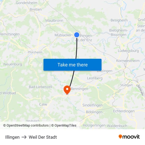 Illingen to Weil Der Stadt map