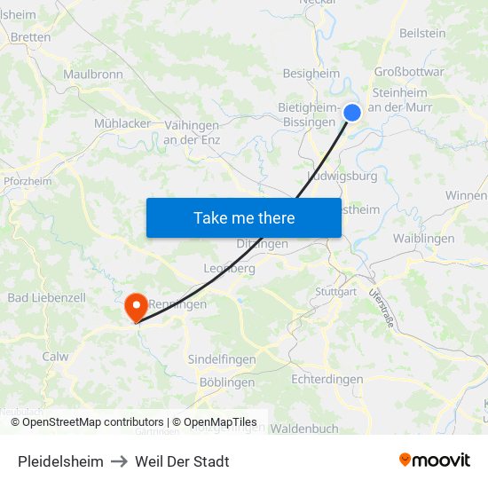 Pleidelsheim to Weil Der Stadt map