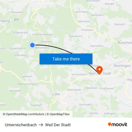 Unterreichenbach to Weil Der Stadt map