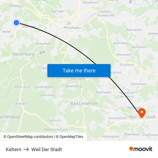 Keltern to Weil Der Stadt map
